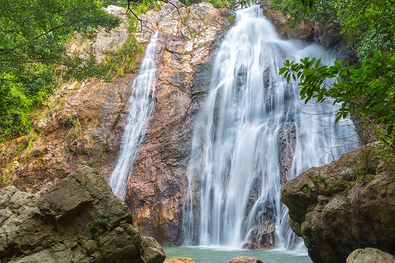 Waterfall in front of town.